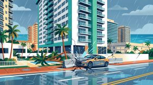Tesla Driver Crashes Into Cement Barrier, Damages Regency Tower Condo Property